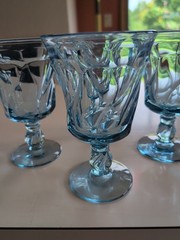 Set Of 4 Vintage Fostoria Jamestown Blue Swirl 5-7/8″ Footed Goblets Excellent