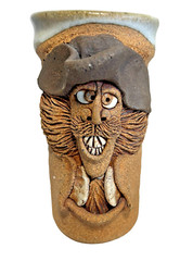 Studio Art Pottery Mug Ap Andrew Van Der Putten 6″H Pirate Cowboy Ugly Face Vtg