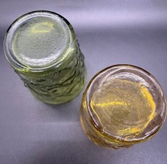 (2) Anchor Hocking Milano Crinkle Honey Gold Amber & Green 7oz Short Rocks Glass