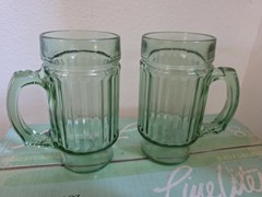 Vintage Anchor Glass Container Line Lites Green Tankard Glasses 16oz (Set Of 8)
