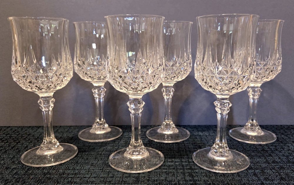 Set of 6 Cristal D’Arques Longchamp (5 3/4 oz) Wine Glasses 6 1/2″