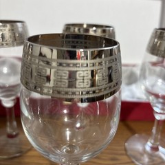 Cristalleria Fumo Wine Glasses Silver Designer Rim Hand Made In Italy Set Of 6