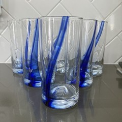 LIBBEY Crisa Blue Ribbon Dimpled Twist Swirl 6″ Glasses 16 Oz Set Of 6