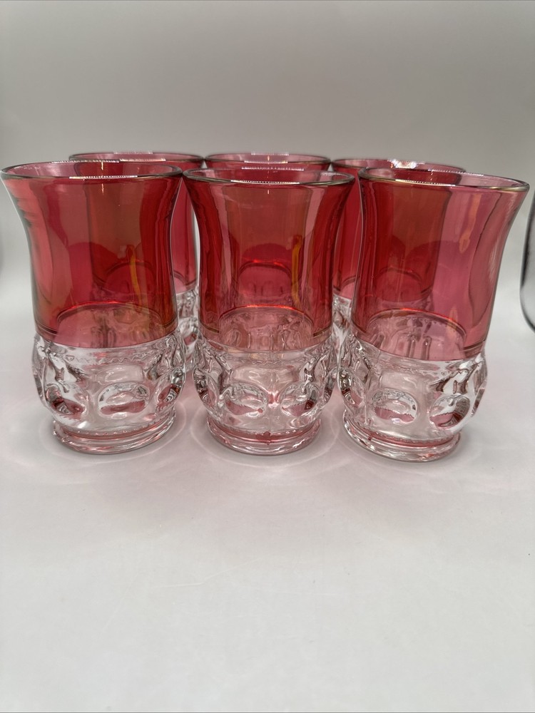 Set of 6 Vintage Tiffin Kings Crown Ruby Flashed Iced Tea Tumblers 5.25” MCM