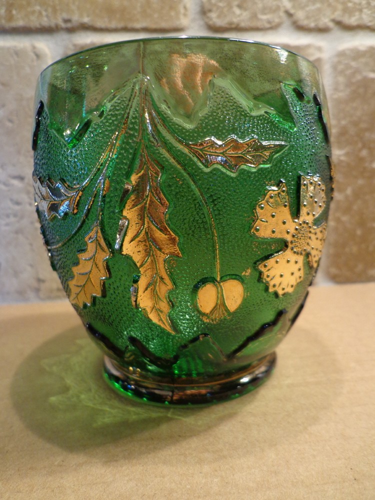 Antique EAPG 1899 DELAWARE NEW CENTURY GLASS Green Gold SPOONER US Glass Co.