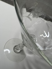 Clear Glass Stemmed Wine Goblet, Etched Floral Pattern Drinking Glass