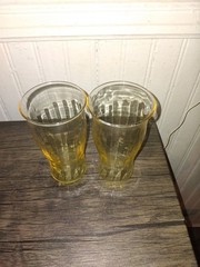 Yellow Depression Glass Panel Optic Tumblers Set Of 2