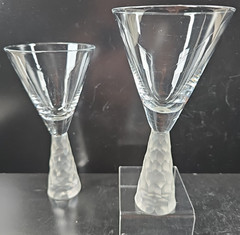 2) Artland Presscott Clear Wine Glasses Set Elegant Hex Frosted Stemware Bar Lot