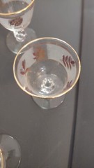 Six MCM Gold Leaf frosted drink glasses gold trim Bar Ware Mid Century 4 1/4″