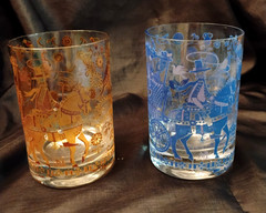 Kurt Hammer Highball Glasses, Set of 2 Fruit Cart Decor with Man and Horse