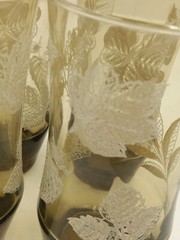 Vintage Libbey 12 Oz. Glass Tumblers Raised Leaves Pattern Set Of 4