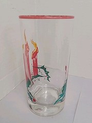Vtg Christmas Federal Glass 6 Pc Tumblers Red Candles Holly Berry Red Green