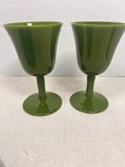PORTIEUX VALLERYSTHAL Jade Green Glass Goblet Set Of 2, 1930’s, READ DETAILS