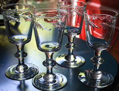 Vtg Set 4 HAWKES ‘ROYAL’ Cut Crystal ARCHED LEAF Claret Wine Glasses 5 1/8″