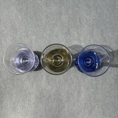 Set of 3 Vtg Cordial Shot Glasses Bubble Ball Base Purple Yellow Blue 2 oz EUC