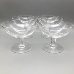 4 Vintage Atomic Starburst Etched Crystal Champagne Dessert Stemmed Glasses