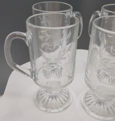 Vintage Princess House Heritage Etched Irish Coffee Mugs – Set of 4 – 5 5/8″ h