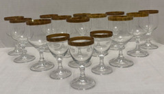 15 Antique Glasses Art Deco Gold Gilt Floral Rims 12 Cocktail 3 Cordial
