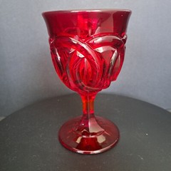 L.G. Wright by Fenton Double Wedding Ring Ruby Stemmed Glass Water Goblet 8oz