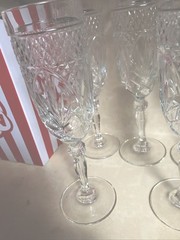 Vtg. Set Of 5 Cut Crystal Champagne Flute Glass Diamond Arch Wine Goblets 8″