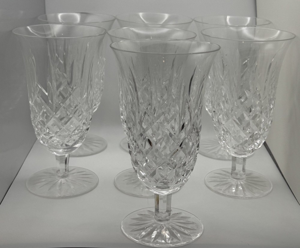 Set 7 Waterford Crystal Araglin Vertical & Criss Cross Cuts Iced Tea (s), 6 1/2″