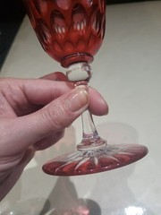 Wine Glass, American Brilliant Period Cranberry Red Cut to clear Crystal Webb?