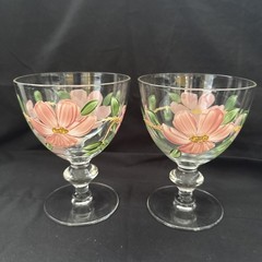 Vintage SET OF 2 Franciscan Desert Rose Goblet Imperial Glass 5 3/8” GLOWS Hnd P