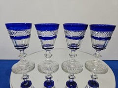4 Cordials Glasses Cobalt Blue Cut to clear Crystal Trianon type design st Louis