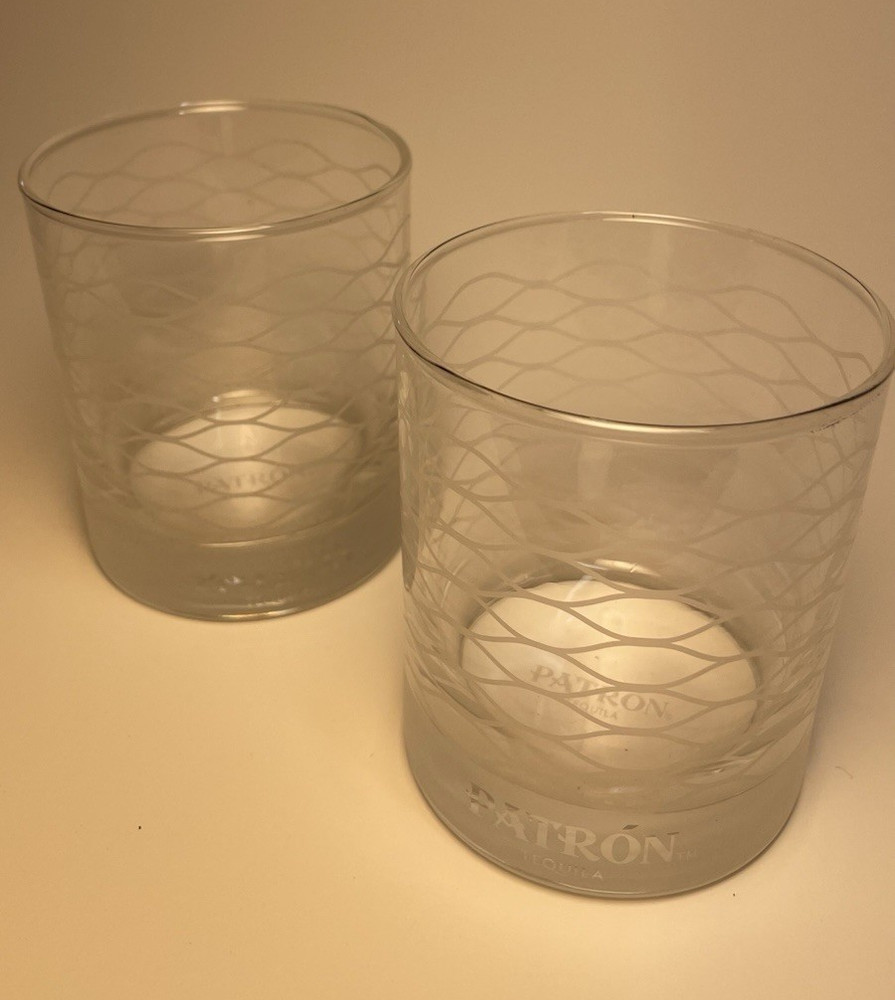 Patrón Etched Clear Glass Round Tumbler Glass Set of 2 Drinkware Two-Piece