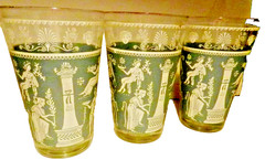 3 Jeannette Glass Corinthian Blue Hellenic Wedgwood Jasperware 10 Oz .Tumblers