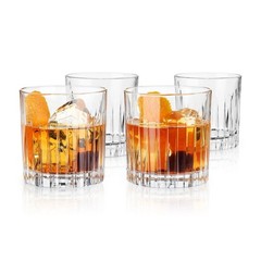 Vertical Cut Crystal Whiskey Glasses Classic Style Italian Drinkware Set of 6