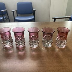 VTG Tiffin Franciscan Kings Crown Cranberry Flashed Flat Juice Glasses SET OF 5