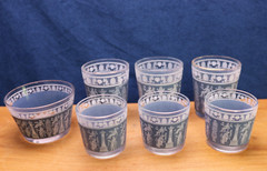 Vintage MGM Jeannette Glass Corinthian Blue Barware 7 Pieces