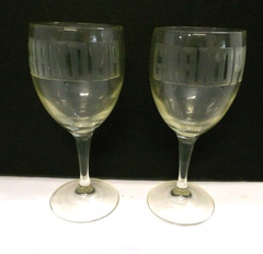 Vintage Etched Grandma & Grandpa Wine Goblets Glasses