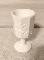Westmoreland Milk Glass Goblet Paneled Harvest Grape Pattern White Embossed