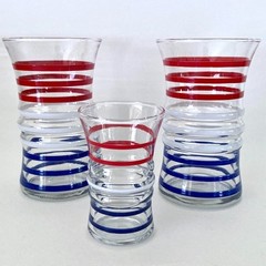 Lot 3 VTG RED WHITE & BLUE BETSY ROSS STRIPED GLASS TUMBLERS Shot Glass JULY 4th