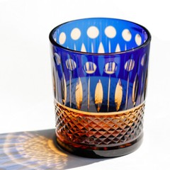 French Saint Louis Crystal Style-Set 4 Glasses Colored Whiskey Tumbler Gift Pack