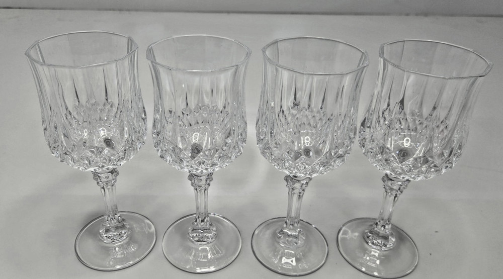 4 Vintage Cristal D’Arques LONGCHAMP Wine Glasses 6.5″ Lead Crystal France 6 oz