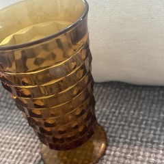 VTG Indiana Whitehall Cubist Amber Iced Tea/water Glass Footed 12oz Tumbler 6″