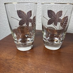 Libbey Gold Leaf Tumbler, Juice Glasses, Clear Unfrosted Gold Rim, Set of 2
