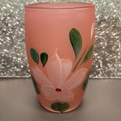4 Tumblers Gay Fad Bartlett Collins Glasses Hand Painted Flowers Frosted