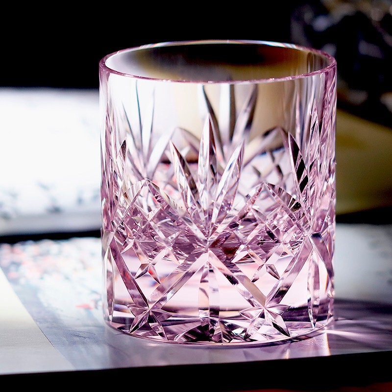 K9 Crystal Heavy Base Rocks Barware Whiskey Glasses Cut Clear 8oz 1PC Box Pink