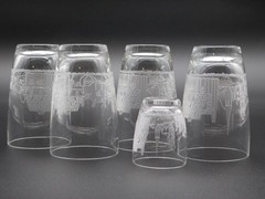 Vintag5pc Set Heisey Tally Ho Etched Glasses with Matching Shot Glass 3.75″ Tall