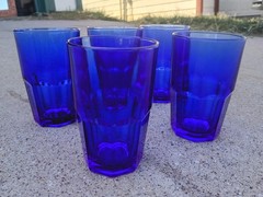 5 Vintage Libbey Crisa Cobalt Blue 8 Panel Glasses Tumblers 5.5 inches – NICE!