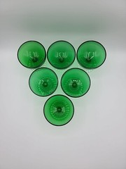 6 Vtg Anchor Hocking Bubble Foot Boopie Green Champagne/Tall Sherbet Glasses