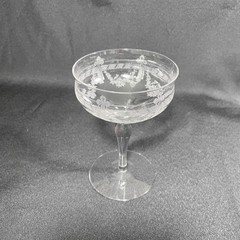 4 Bryce 350-4 Champagne Sherbet Glasses Etched Band Bow & Floral Swag 5-1/4″