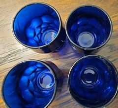 Vintage Viking Georgian Cobalt Blue Glass Footed Water Goblets Lot of 4