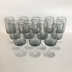 Pristine MCM Fostoria Smoke Gray Platinum Rim 7 1/8″ Water Goblets Elegant Glass