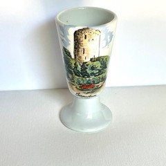 Single Foot White Porcelain French Wine Goblet Cup France Tossudun Castle Tower