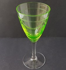 Art Nouveau Wine Glass Foot Cup Uranium Glass Etched Decor around 1900 N384